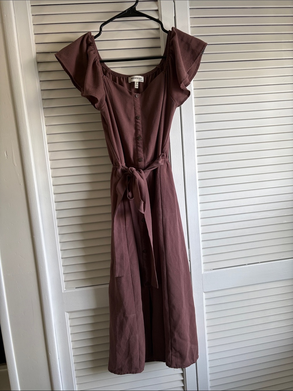 Monteau Mauve Button-Front Tie-Waist Midi Dress